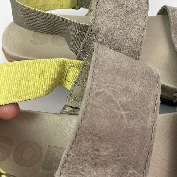 Sorel Torpeda Double Strap Slingback Sandal Flat Soft Leather Grey Yellow Sz 7 - Picture 7 of 16